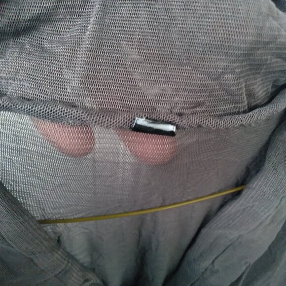 DARK GRAY CREPE JACKET SHEER LONG-SLEEVE BLOUSE SIZE M SHAWL NECKLINE TWO LAYERS - Picture 9 of 9